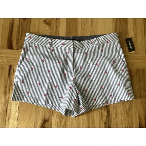 NWT Nautica Blue & White Striped Shorts W/ Lobsters Print Women's Size 14 - Picture 10 of 10